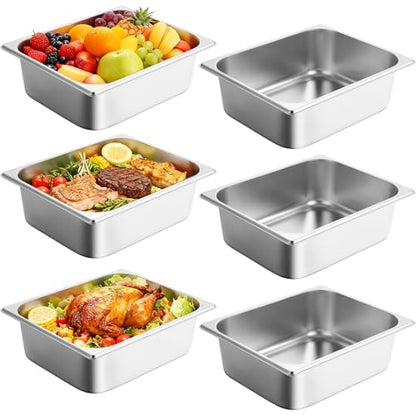 GOLDEN KEY 1/2 Half Size Hotel Pans, 6 Pack Hotel Pans Half Size 4 Inch Deep,12.8''L x 10.4''W Steam Table Pans Half Size for Home, Party, Hotel, Buffet - color: 1/2, size: 4" Deep
