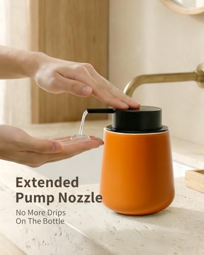BosilunLife Ceramic Soap Dispenser - Dish Soap Dispenser for Bathroom 12Oz - color: Orange