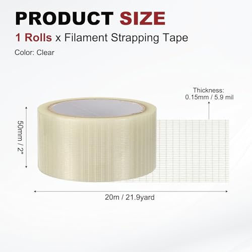 uxcell Filament Strapping Tape 2" x 21.9 Yards 5.9 Mil Heavy Duty Mesh Tape - size: 2 Inch x 21.9 Yards 5.9 Mil