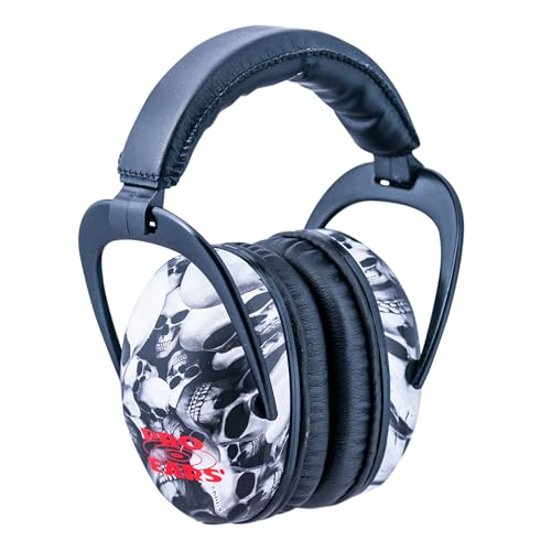 Pro Ears Ultra Sleek Passive Hearing Protection Ear Muffs, Superior Comfort for Long Gun Use, Indoor and Outdoor Range, NRR 26, Made in USA, Adjustable and Padded, Skulls