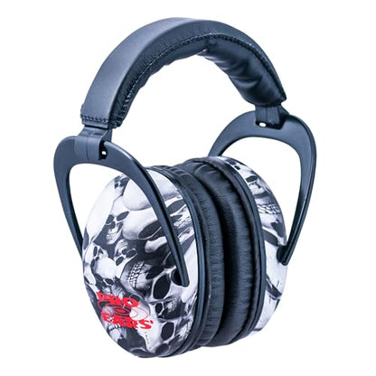 Pro Ears Ultra Sleek Passive Hearing Protection Ear Muffs, Superior Comfort for Long Gun Use, Indoor and Outdoor Range, NRR 26, Made in USA, Adjustable and Padded, Skulls