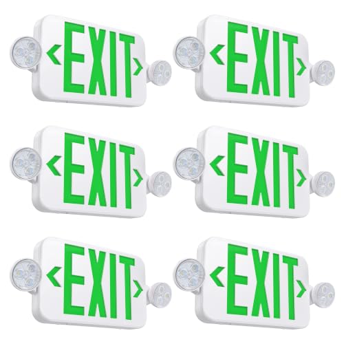 6 Pack Exit Sign with Emergency Light, Battery Backup, LED Adjustable Heads - size: 6 Pack