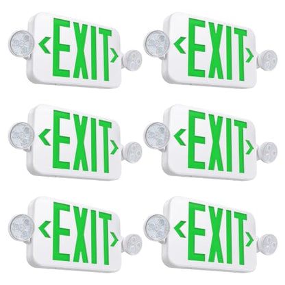 6 Pack Exit Sign with Emergency Light, Battery Backup, LED Adjustable Heads - size: 6 Pack