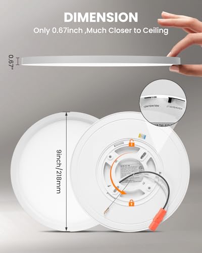 9 Inch Flush Mount LED Ceiling Light, Dimmable 5CCT Selectable, 0.67 Inch Super Slim Round LED Ceiling Lights, 18W 2000LM Low Profile Light Fixture for Laundry, Office, 9 Inch 4Pack Gold - color: Gold-4 Pack, size: 9 Inch