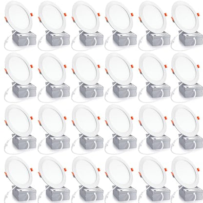 24 Pack 6 Inch Ultra-Thin LED Recessed Ceiling Light with Junction Box, 6000K Daylight celinglight 12W 110W Eqv, can lgihts,LED Downlight, 1050LM High Brightness (6000K-24PACK, 6 Inch) - size: 6 Inch-24Pack