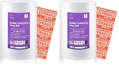 1 Roll 12" X 36' Perforated Nylon Bubble Packing Wrap for Moving Boxes Shipping Cushioning Supplies Wanguagua (Pack of 2) - size: 12in. x 36ft. / 1 Roll (Pack of 2)