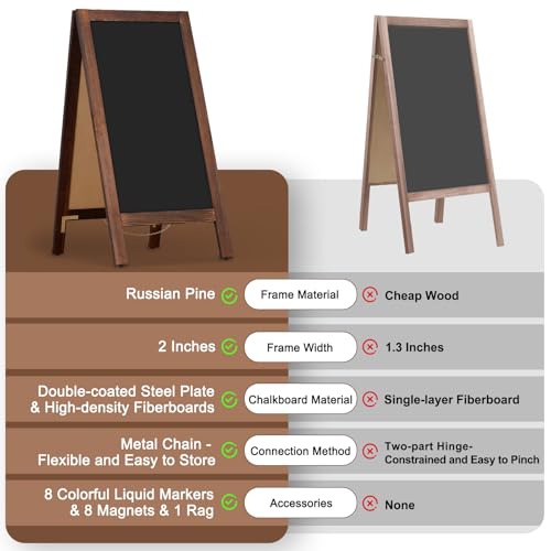 4 THOUGHT A-Frame Double-Sided Magnetic Chalkboard 40"x20", Rustic Brown - color: Rustic Brown