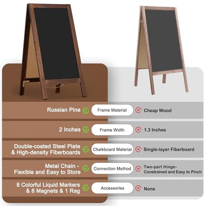 4 THOUGHT A-Frame Double-Sided Magnetic Chalkboard 40"x20", Rustic Brown - color: Rustic Brown
