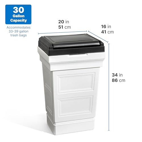 Step2 Atherton Large Garbage Container, Indoor/Outdoor Trash Can with Lid, Weather Resistant, Made of Durable Plastic, Weather-Resistant, Classic White - color: Classic White