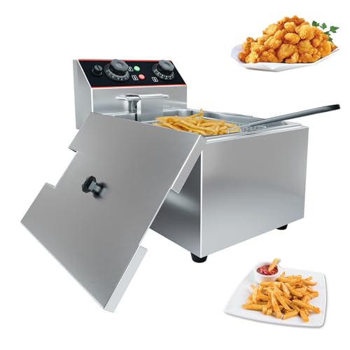 Commercial Deep Fryer with Basket, 12L Electricity Countertop Fryer Stainless Steel, 1800W Professional Food Fryer with Thermostat for Restaurant & Home, Large Capacity 12.7QT Oil Fryer, 120V - size: 6L single cylinder single screen
