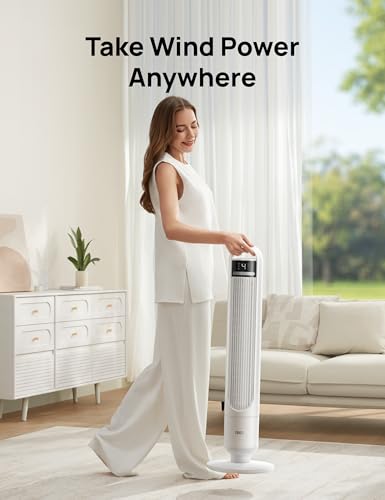 DREO Tower Fan for Bedroom, 26ft/s Velocity, 90° Oscillating, 8H Timer - color: Ice White, size: 36 inch