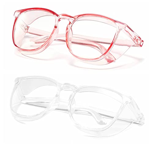 Alsenor Safety Glasses Anti Fog Goggles Protective Eyewear Blue Light Blocking Anti Dust UV Protection Glasses For Men Women (2 Pack (Pink + Clear)) - color: 2 Pack (Pink + Clear)