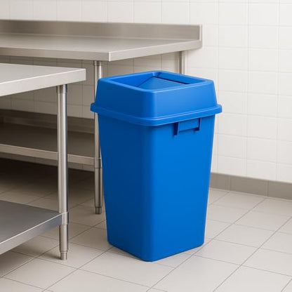 1 Pack Blue 19 Gallon Square Commercial Recycling Bin with Lid, Heavy Duty Plastic Recycle Container with Venting Channels and Built-in Handles - color: Blue, size: 19 Gallon