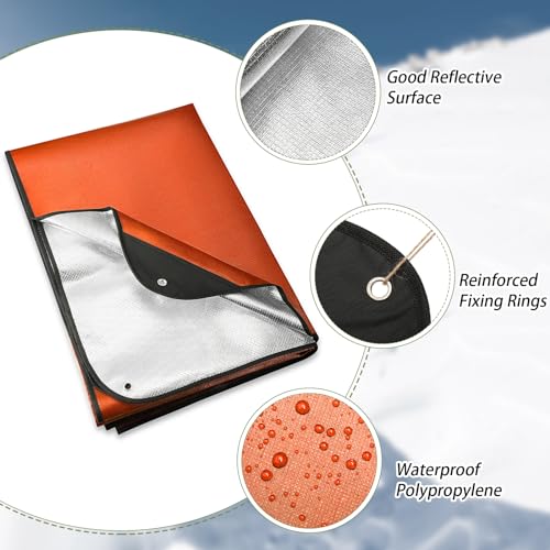 Kanayu 4 Pcs Emergency Thermal Survival Blankets 82 x 60 Inch,Heavy Duty Emergency Poncho Tarp Reusable Waterproof Blanket for Car,Camping,Hiking(Olive Green, Orange) - color: Olive Green, Orange