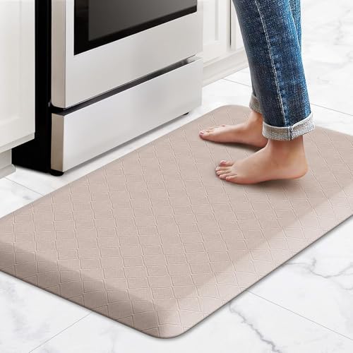 HappyTrends Kitchen Floor Mat - 4/5 Inch Thick Anti-Fatigue Kitchen Rug - color: Khaki, size: 28"L x 17.3"W x 0.8"Th