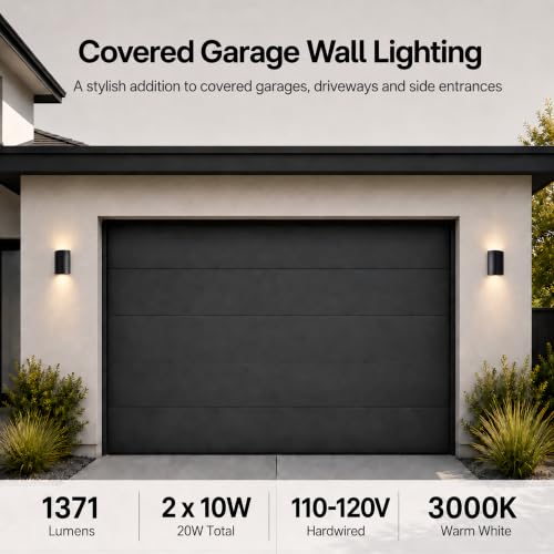Alighting Modern LED Up & Down Outdoor Wall Sconce, 3000K, Hardwired, Black - color: 8.63''-Black