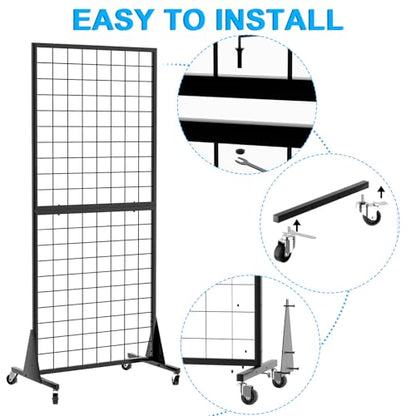 4-Pack Gridwall Panel Display Stand, 2'x5.5' Heavy Duty Floor Standing Rack with Detachable Girdwall, Movable Silent Wheel, Easy to Transport, Ideal for Retail & Craft Fairs - color: 4-Pack