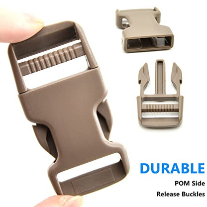 1 inch Buckles Straps Set with 10 Yards Nylon Webbing Strap,10 pcs Quick Side Release Plastic Buckle, 20 pcs Tri-glide Slide Clip for Luggage Strap, Backpack - color: Tan