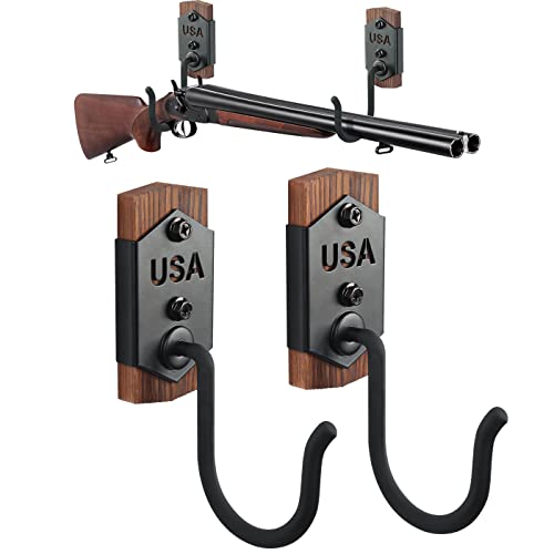Gun Rack for Wall Mount Gun Hooks for Rifle, Shotgun, Bow Display Hanger, AR, AK Wall Mount Solid Wood Heavy Duty Steel -MK886A
