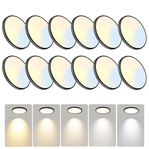 WKONCLDY 7.5Inch LED Ceiling Lights, 5 Colors Selectable (3000K/3500K/4500K/5000K/6000K) Flush Mount Ceiling Lights, Ultra Thin LED Ceiling Light Fixtures 0.87Inch for Living Room - color: Black, size: 7.5in-12Pack