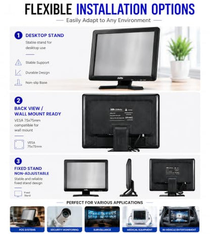 15-Inch Touchscreen Monitor, 1024x768 HD 4:3 Aspect Ratio LCD Display, BNC HDMI VGA AV USB Input, 400cd/m² High Brightness Touch Screen for POS Kiosk Industrial Security, Built-in Speakers - size: 15Inch/4:3