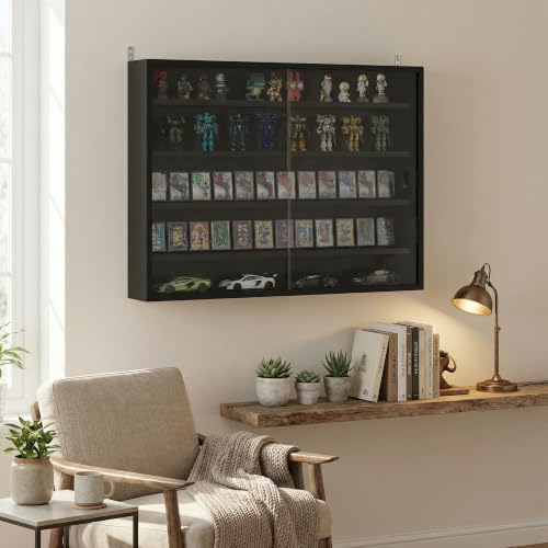 HOMCOM 5-Tier Wall Mounted Display Cabinet Glass Doors Jet Black - color: Jet Black