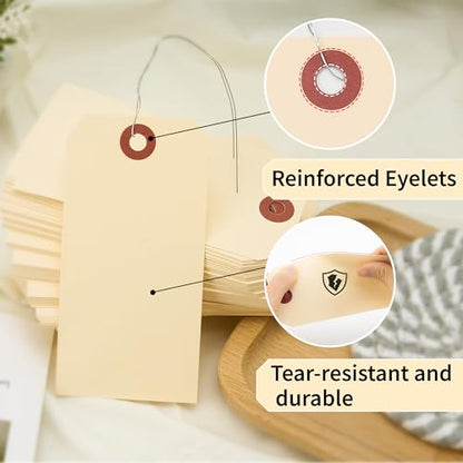 Brown Shipping Tags with Wire, 500 Pcs, 4.72x2.36 Inches
