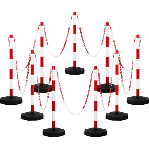 Amylove 9 Packs Traffic Delineator Post Cone with Base, Traffic Cones Safety Cones Caution Cones Plastic Stanchion Chain Safety Barriers with 6.6 Feet Link Chain and S Hooks for Parking Lot (Red) - size: Red