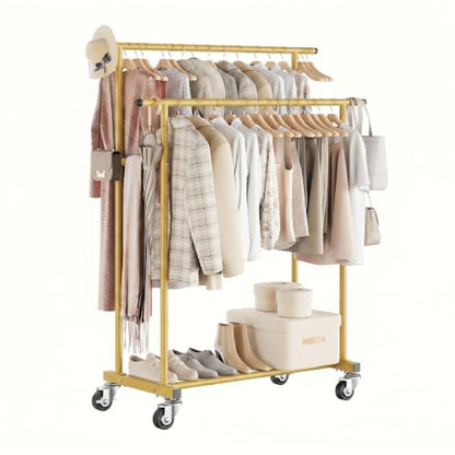 Calmootey Rolling Garment Rack, Sturdy Clothes Organizer for Bedroom - color: Gold, style: Double Rods