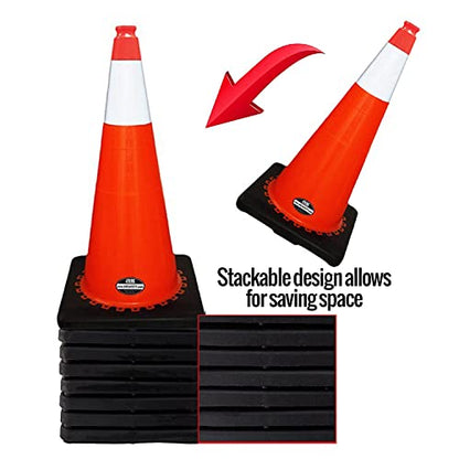 (Set of 32) 28" RK Orange Safety Traffic PVC Cones, Black Base with One Reflective Collar - size: 32 Cones