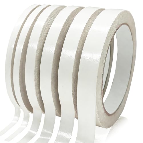 Double Sided Tape for Crafts, Double-Sided Tape for Arts, Scrapbook Supplies, Photography, Gifts Box, Scrapbooking, Card Making, Paper Backing, Tear-by-Hand, 6 Roll Heavy Duty Multi-Size Adhesive Tape - size: 3 mm, 5 mm, 8 mm, 10 mm, 12 mm, 15 mm