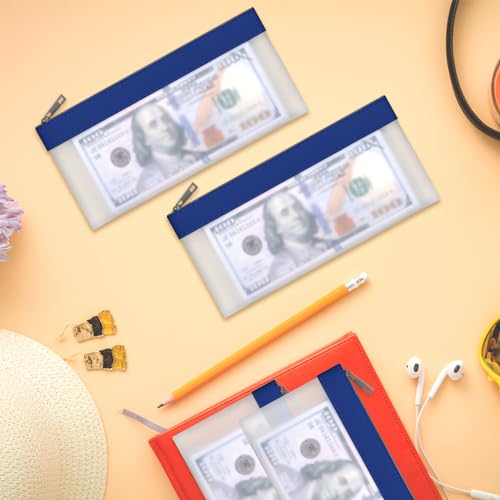 Clear Money Envelopes for Cash Cash Money Bag Pouch 7.6"x3.7" - color: Dark Blue