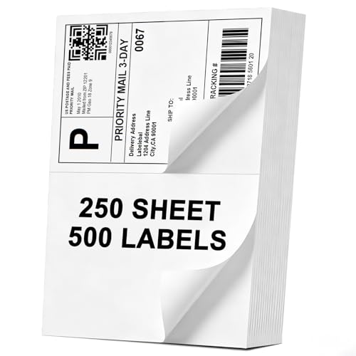 (500 Labels/250 Sheets) Labelebal Half Sheet Labels, Shipping Labels 2 Per Sheet for Laser & Inkjet Printers, 8.5" x 5.5" Address Labels, Totally 500 Pcs Half Sheet Shipping Labels - color: 2 Up - 500 Labels