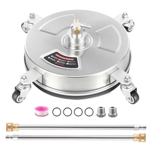 14" Pressure Washer Surface Cleaner with 4 Wheels - Stainless Steel Surface Cleaner for Pressure Washer Attachment for Concrete, Patio, Sidewalk, Deck and Driveways