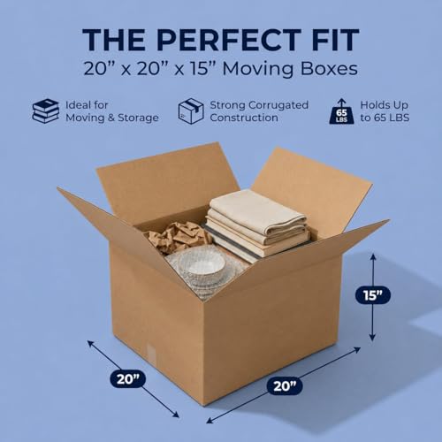 BOX USA Moving Boxes Holds 65lbs, 20"L x 20"W x 15"H (6-Pack) Large - Corrugated Cardboard Box for Shipping, Mailing, Packing, Packaging and Storage - size: Large 6-Pk 20x20x15"