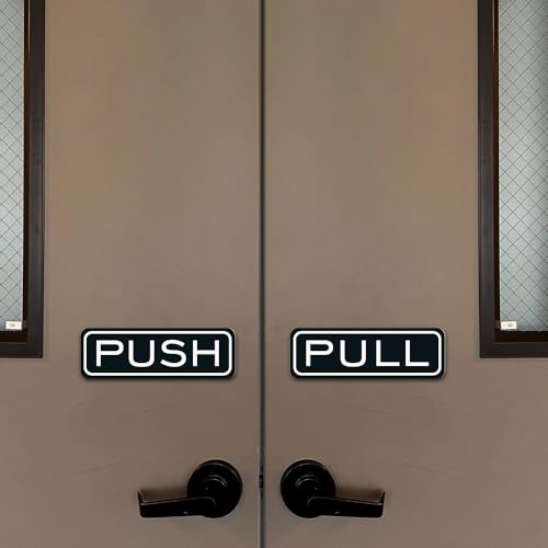All Quality Classic Horizontal Push Pull Door Sign - Easy to Install | Durable Door Safety Signs (Brushed Silver) - Large (1 Set) - color: Brushed Silver, size: 6 x 2" - Large (1 Pack)