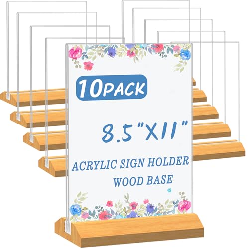 10 Pack Acrylic Sign Holder 8.5 x 11 Inch with Wood Base for Stores - color: Clear-10