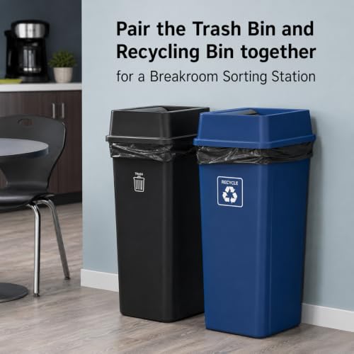23 Gallon Black Square Plastic Kitchen Trash Can with Drop Lid - color: Black