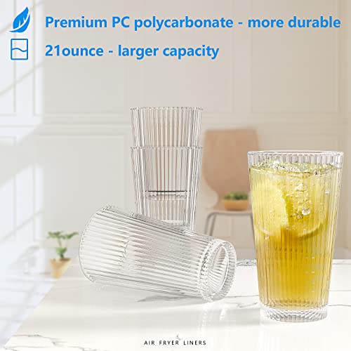 Topsky 20-ounce Plastic Water Tumblers | Set of 4 Transparent Unbreakable Drinking Glasses Clear Acrylic Reusable Juice Wine Cups for Home Picnic Party, Dishwasher Safe, Stackable (Transparent) - color: Clear 20oz