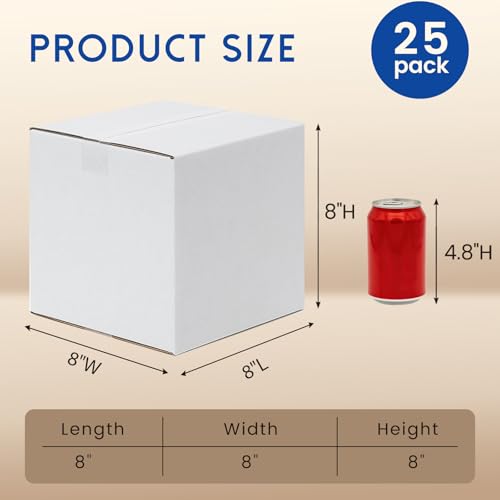 Mefleet 8x8x8" Shipping Boxes 25 Pack Corrugated Cardboard Square Box White - size: 8x8x8 inches (25 Pack)