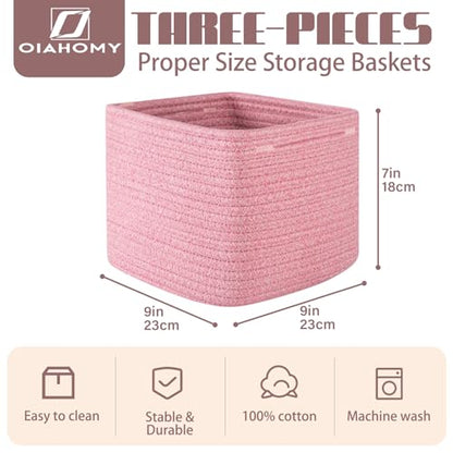 OIAHOMY 3 PACK Cube Storage Bins Storage Baskets Shelf Bins Pink - color: Pink