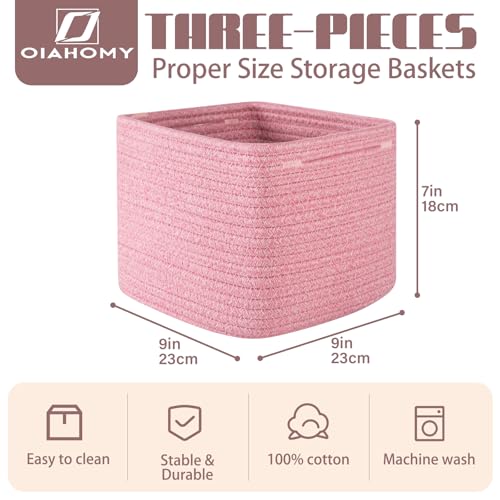 OIAHOMY 3 PACK Cube Storage Bins Storage Baskets Shelf Bins Pink - color: Pink