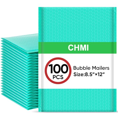 CHMI Teal Bubble Mailers 8.5 x 12 Inch 100 Pack, Usable Size 8.25X12 Inch Poly Mailers,Mailing Envelopes,Shipping Mailer，Opaque Self Seal Adhesive Waterproof Bags for Packaging and Shipping.