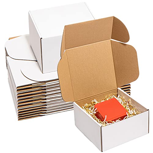Wowxyz 8x8x4" Shipping Boxes 25 Pack White Corrugated Cardboard Mailing Boxes for Small Business - Literature Mailer Packaging Supplies - size: 8x8x4"