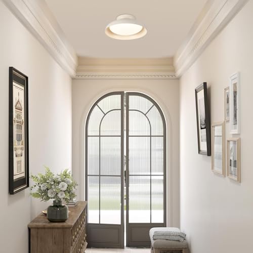 Dimmable LED Ceiling Light, Brass Accent, 15.7 inch Semi Flush Mount - color: Cream