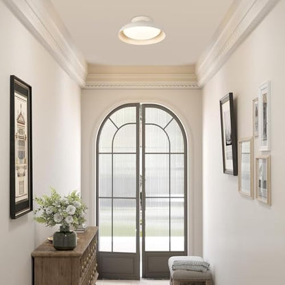 Dimmable LED Ceiling Light, Brass Accent, 15.7 inch Semi Flush Mount - color: Cream