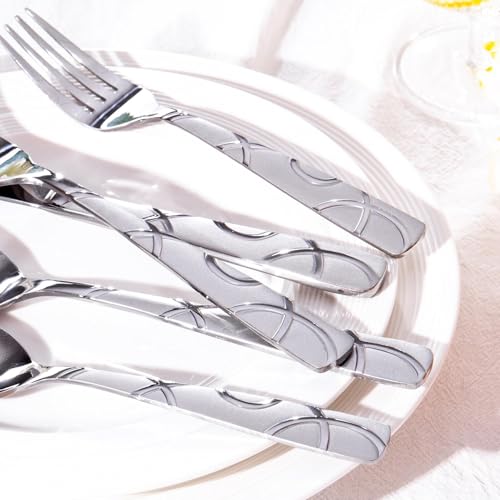 HIKAA Silverware Set, 30-piece Stainless Steel Flatware Set Cutlery Set for 6, for Kitchen, Home, Wedding, Party, Mirror Polished and Dishwasher Safe - size: Standard 30PCS
