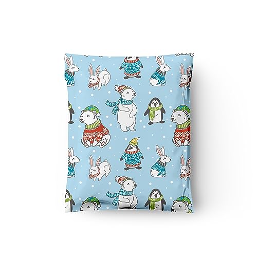 10x13 (100) Winter Animals Poly Mailers Christmas Designer Self Sealing Waterproof Tamperproof Shipping Envelopes Premium Printed Bags For Small Businesses - color: Winter Animals, size: 10x13