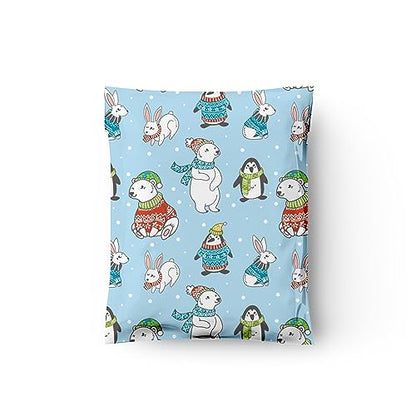 10x13 (100) Winter Animals Poly Mailers Christmas Designer Self Sealing Waterproof Tamperproof Shipping Envelopes Premium Printed Bags For Small Businesses - color: Winter Animals, size: 10x13