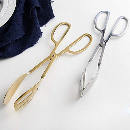 Food Tongs, Heavy Duty Stainless Steel Kitchen Tongs Salad Tongs 10 inch Heat Resistant Small Serving Tongs for Cooking, Grill, Pastry, Sandwich, Ice, Food Bread Dessert (Gold)